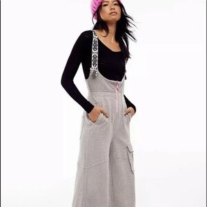 Free People Light Gray Women Jeans Overalls